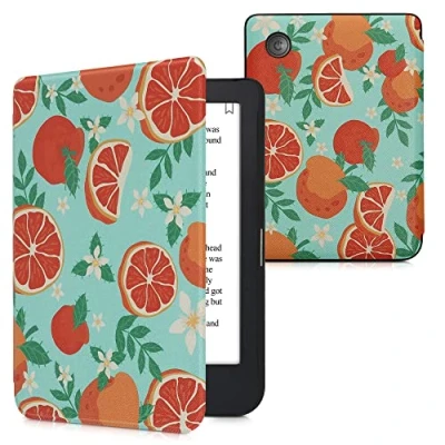 Immagine di kwmobile Custodia eReader Compatibile con Kobo Clara 2E Cover eBook Reader Flip Case arancione/blu/bianco Arance e Fiori d&#039;Arancio
