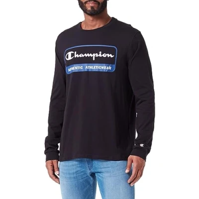 Immagine di Champion Legacy Graphic Shop Authentic L S Crewneck Maglietta a Manica Lunga, Nero, M Uomo FW23