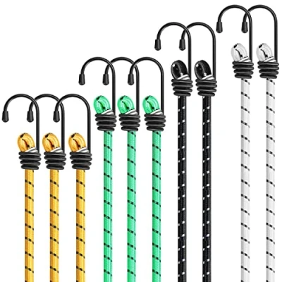 Immagine di Set da 10 Corde Elastiche con Gancio, 4 Misure di Ganci Elastici, Corda Elastica Gancio per Teloni, Portapacchi, Auto e Bici, Ragni Elastici Militari