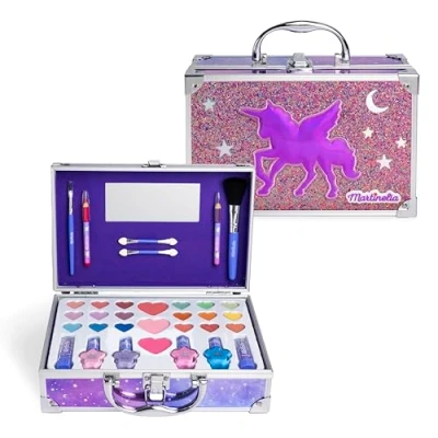 Immagine di MARTINELIA Palette di trucco per bambini Galaxy Valigetta kit ragazza: Rossetto, ombretto, smalto unghie bambini, blush con specchio in metallo