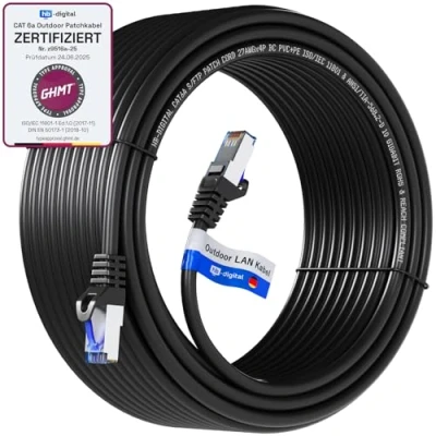Immagine di HB Digital Cat.6a Outdoor 25m Cavo di rete Cat6a patch per uso esterno e interno NERO spina RJ45 Ethernet LAN S/FTP PIMF 500MHz IP66 protetto da polvere, acqua resistente/olio resistente/UV