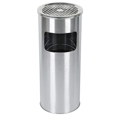 Immagine di homewell Posacenere rotondo per esterni, in acciaio inox e laccato, ufficio, con pattumiera + secchio interno da 30 l (set 1, argento)