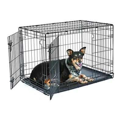 Immagine di New World , Gabbia per cani di piccola taglia, a 2 porte, lunga 91,44 cm, dotata vaschetta tenuta stagna, piedini protettivi e caratteristiche brevettate, B36DD