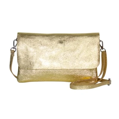 Immagine di AmbraModa GLX11 Borsa a tracolla da donna, in vera pelle, con rimovibile e regolabile, adatta per cellulari tablet fino 7 pollici, (oro metallizzato)