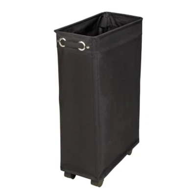 Immagine di WENKO cesto per la biancheria Corno nero, stretto con quattro scorrevoli rotelle e coperchio, cassone della 100% poliestere, capienza 43 l, (L x A P): 18,5 60 40 cm
