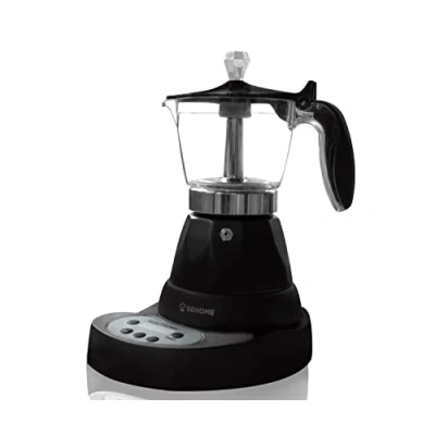 Immagine di BEHOME Caffettiera Elettrica Programmabile Moka 3 Tazze con Timer, Caffè Caldo per 30 Minuti, Alluminio Nera (Con Timer)