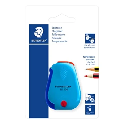 Immagine di Staedtler 511 130 BK scatola a punta, per matite colorate e piombo fino 8,2 mm, mancini destrimani, punta su entrambi i lati, una di tempera, colori assortiti