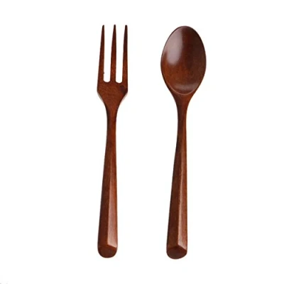 Immagine di Set di posate in legno per insalata, cucchiaio e forchetta