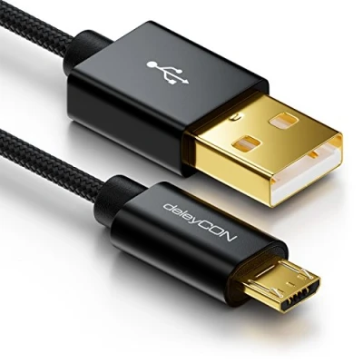 Immagine di deleyCON Cavo Micro USB 1m Nylon + Metallico Dati di Ricarica Rapido Smartphone Tablet PC Laptop Notebook Nero