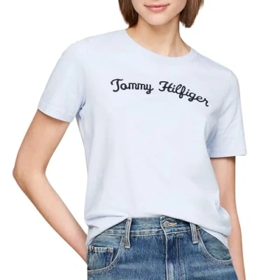 Immagine di Tommy Hilfiger REG Script CNK SS Tshirt con stampa, Donna, Taglia: XL, Breezy blue
