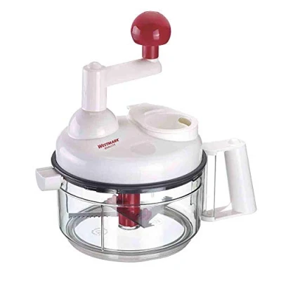 Immagine di Westmark Robot da cucina manuale 9 in 1: Affettare, grattugiare, raspare, tagliare, spremere, sbattere, separare, 11 accessori, Acciaio inox/Plastica, Multi Kulti, Bianco/Trasparente/Rosso, 97142260