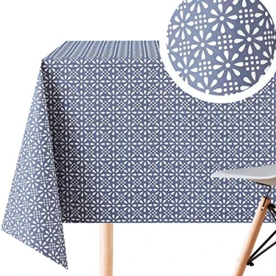 Immagine di Tovaglia in tessuto dal look and feel PVC facile da pulire 250 x 140 cm per tavoli rettangolari fino a 8 posti Design floreale retrò resistente all’acqua