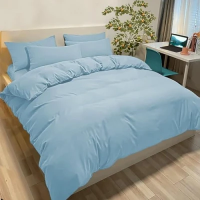 Immagine di Set Copripiumino Matrimoniale 260x240 cm (2 Federe 50x80) Monocromatico in Microfibra Celeste, Morbido ed Ipoallergenico, Inclusa Federa 50x80