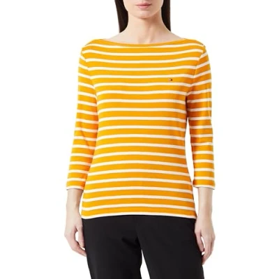 Immagine di Tommy Hilfiger Maglietta Maniche Lunghe Donna Slim Scollo a Barca, Multicolore (Breton Stp/ Rich Ochre/ Ecru), M