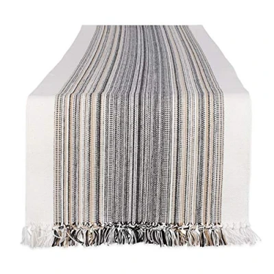 Immagine di DII Runner da tavolo a righe con frange, in cotone, nero, 14 x 108 cm