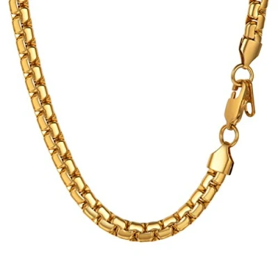 Immagine di PROSTEEL Collana catena scatola piatta 60 cm oro acciaio inossidabile placcato 18K larghezza 6 mm grande robusta