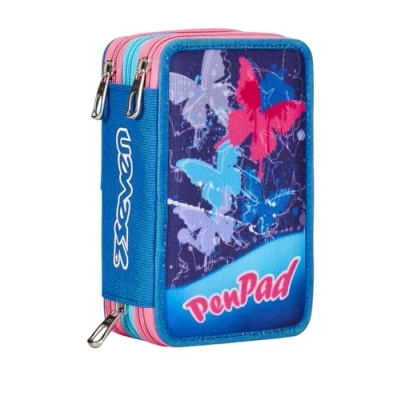 Immagine di Astuccio 3 Scomparti Seven PEN PAD, Azzurro, Triplo Scomparto, Completo di Matite, Pennarelli, Colori, Accessori Zaino, Elementari, Medie, Superiori, Bambina e Ragazza