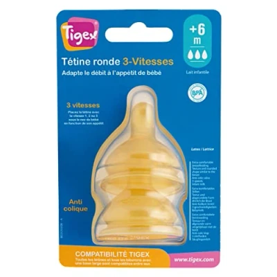 Immagine di Tigex Round tettarelle in lattice 3 velocità anti coliche 6+ m 2 pezzi