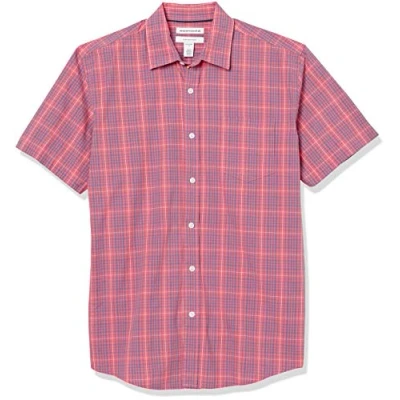 Immagine di Amazon Essentials Camicia in Popeline a Maniche Corte Regular Fit Uomo, Rosso Slavato Motivo Scozzese, L