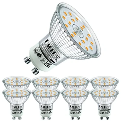 Immagine di EACLL Lampadine LED GU10 4.9W Equivalente a Alogena 70W, Pacco da 8, 515lm Luce Bianco Caldo 2700K, Faretti AC 230V senza Sfarfallio, Angolo Fascio 120 Spot, Non Dimmerabile Lampade Riflettore