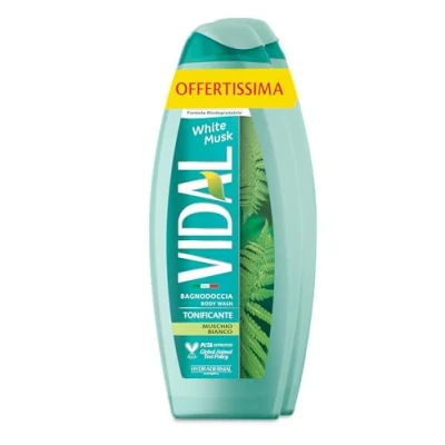 Immagine di Vidal Bagnoschiuma White Musk, Formula Tonificante, Fragranza Muschio Bianco, Dermatologicamente Testato, 2 Flaconi da 600ml