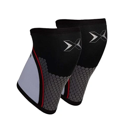Immagine di PICSIL Ginocchiere Hex Tech per Allenamento Funzionale, Manicotto di compressione Powerlifting e Sollevamento Pesi, Supporto Extra Stacchi Pesanti, Piegamenti, Neoprene (M, 7mm Gris)