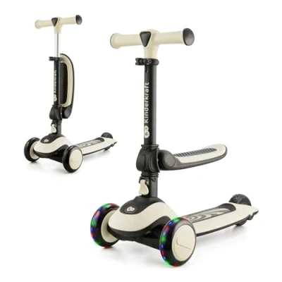 Immagine di Kinderkraft HALLEY Monopattino Bambino, Triciclo Bambini 1 anno, con 3 Ruote LED, Pieghevole, Manubrio regolabile in altezza, per 13 Anni, Carico Massimo 50 kg, Bianco