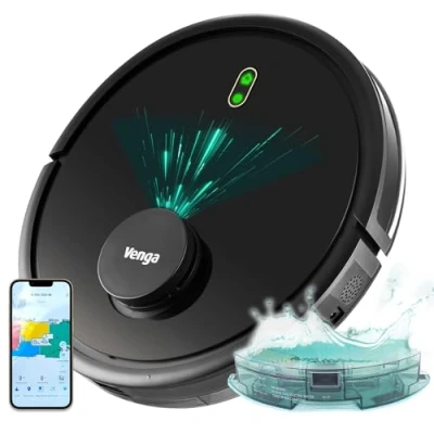 Immagine di Venga! Aspirapolvere robot, detergente per pavimenti, navigazione laser, con app, nero, VG RVC 3002 BK
