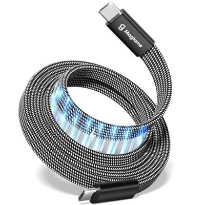 Immagine di Magtame Cavo USB C, 240 W, magnetico C a 1 m, 5 A, in nylon intrecciato, tipo per telefono 15/15 Pro/15 Pro Max Samsung Mac_Book, prodotto originale di brevetto