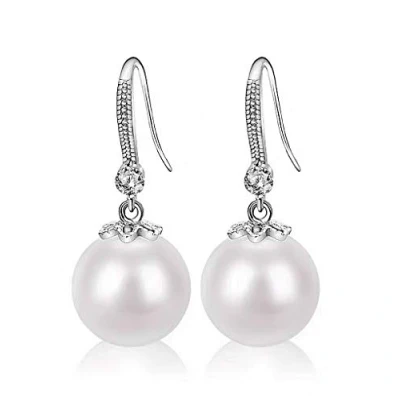 Immagine di YAXUN orecchini di perle da donna in argento sterling 925, pendenti con ciondolo 12 mm rotondi zirconia cubica AAAAA, gioielli moda idee regalo per le donne