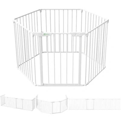 Immagine di VOUNOT Barriera di Sicurezza 375 cm per Bambini e Cani, Cancello Cancelletto Griglia Camino, Preassemblato, 6 Pannelli Protettiva Pieghevole Porte o Scale, Bianco