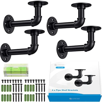 Immagine di ESYNiC 4 Set di Staffe con Flange per Tubi 15 x 8 7 cm Mensole da Muro Stile Industriale PZ Supporti Mensola Scaffale a Parete Pipe Shelf Bracket Galleggianti Appese Nero