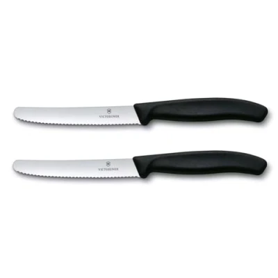 Immagine di Victorinox Set di 2 coltelli da cucina (11 cm, extra affilati, lama ondulata, manico ergonomico, lavabili in lavastoviglie), colore nero