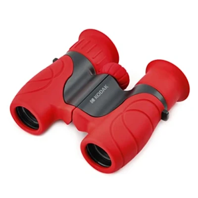 Immagine di KODAK Binocolo BCS100 Binoculare Compatto per Bambini, Gomma Morbida, Ergonomica, Ingrandimento 8X, Cinghia e Copertura di Trasporto Incluso Rosso