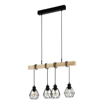 Immagine di EGLO Lampada a sospensione Townshend, lunghezza 70 cm, nero/quercia, 4 luci.