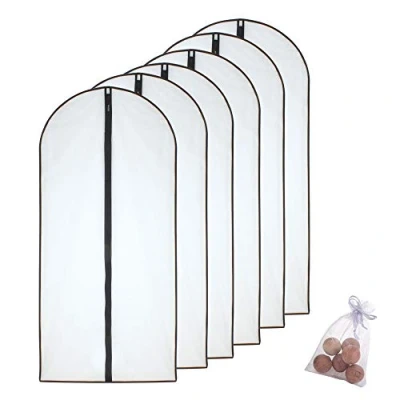 Immagine di HomeClean Borsa Porta Abiti Lunga Trasparente Sacchetti per Indumenti Antipolvere e antitarm (60cmx 120cm + Cedar Balls, Black)