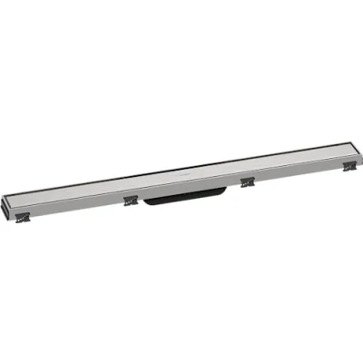 Immagine di hansgrohe RainDrain Match set di canalina doccia con cornice ad altezza regolabile, canale drenaggio 800 mm, scarico a pavimento, acciaio inox spazzolato