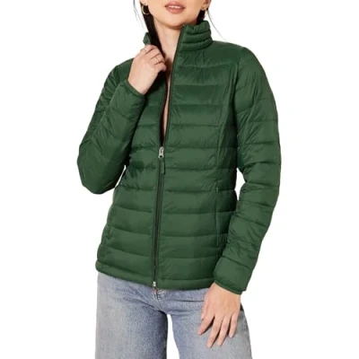 Immagine di Amazon Essentials Piumino Leggero a Maniche Lunghe Resistente all&#039;Acqua Ripiegabile (Disponibile in Taglie Forti) Donna, Verde Scuro, XS