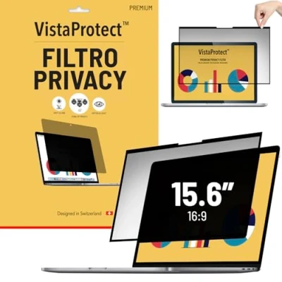 Immagine di VistaProtect Filtro Privacy Premium &amp; Anti Luce Blu. Pellicola di Protezione per Laptop e Computer Portatile con Schermo in Vetro a Bordo Piatto (15.6&quot; Pollici)