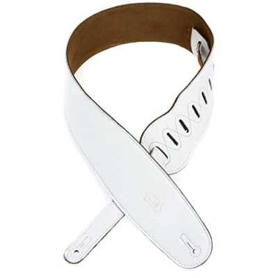 Immagine di Levy&#039;s, M4GF WHT Tracolla in Pelle con Retro Scamosciata White 3 1/2&quot;, per Basso, Lunghezza Regolabile Fino a 52&quot; (132 cm), Colore