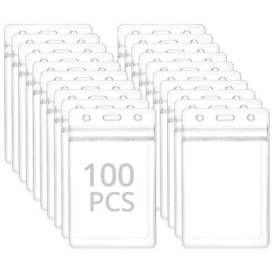 Immagine di QWORK® 100 pezzi Porta tessere verticali 115x70 mm per carte di dimensioni 90x60 mm, badge trasparente in plastica ispessita da 0,56