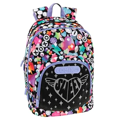 Immagine di COMIX BRIGHT GIRL Zaino Scuola Media, Elementare per Bambini e Ragazzi, con Schienale Imbottito Rinforzato, Spallacci Regolabili Vano Principale + Tasca Frontale Zip, cm 32x21x43h