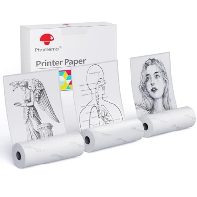 Immagine di Phomemo Carta Autoadesiva Termica Bianca per 2 Anni Stampante M02 M02S Pro, Set di 3