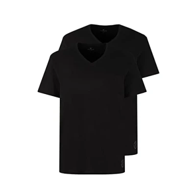 Immagine di TOM TAILOR 1008639, Maglietta Basic in Confezione Doppia con Scollo a V Uomo, Nero (Black 29999), L