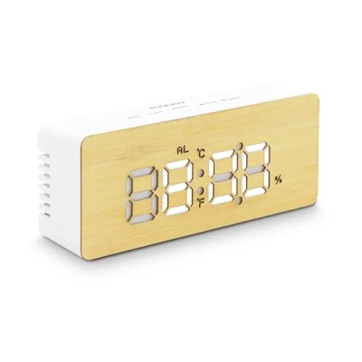 Immagine di MOOOV Modello Bamboo LED, Sveglia in Bambù, Display Data Temperatura e Umidità, Modalità Notte con Luminosità Regolabile, Funzione Snooze, Risparmio Energetico Automatico, Allarme Settimana 477316