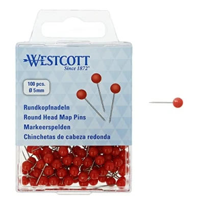 Immagine di WESTCOTT E10503 00 Aghi a testa rotonda, 100 pezzi, diametro 5 mm, lunghezza 16 colore: Rosso