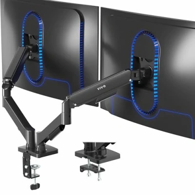 Immagine di VIVO STAND V002O Supporto da scrivania per monitor a doppio braccio, regolabile in altezza, inclinabile, girevole, contrappeso, staffa VESA la maggior parte degli schermi fino 32&quot;, classico