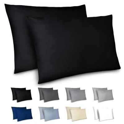 Immagine di Dreamzie Federe Cuscino Letto 40x70cm Set da 2 in Microfibra Spazzolata con Cerniera Certificate Oeko Tex Cuscini Matrimoniale Nero