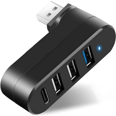 Immagine di 4 Port USB 3.0 Hub [90/180 Degree Rotatable], Splitter with 3 Ports &amp; 1 C Power/Data Port, Extender for Laptop, Car, Mac Pro, iMac, MacBook Air, and More