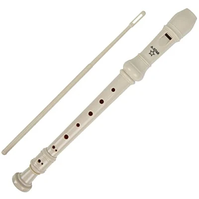 Immagine di A Star Flauto dolce soprano/discendente, diteggiatura inglese/barocca Chiave di C con diagramma apprendimento, borsa, bastoncino per la pulizia Beige